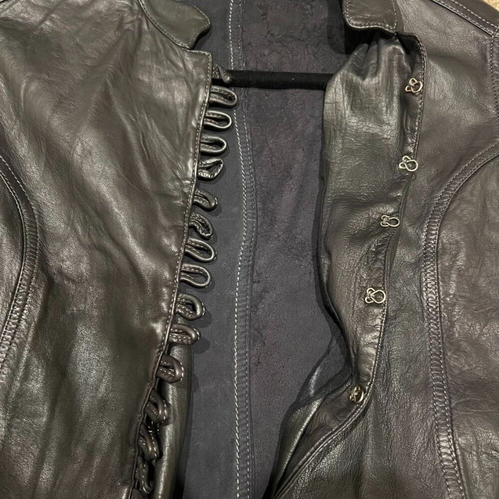 Women's Black Leather Napoleon Jacket - Picture 3 of 6